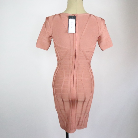 Herve Leger by Max Azria Bodycon Short Sleeve Dress - Small- Salmon - Picture 7 of 11